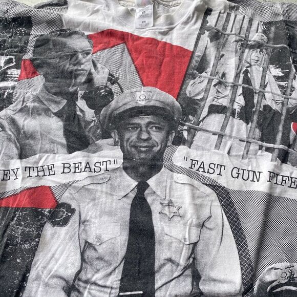 90s Barney Fast Fife Andy Griffith Show All Over Print Shirt Mayberry Size XL - Picture 3 of 7